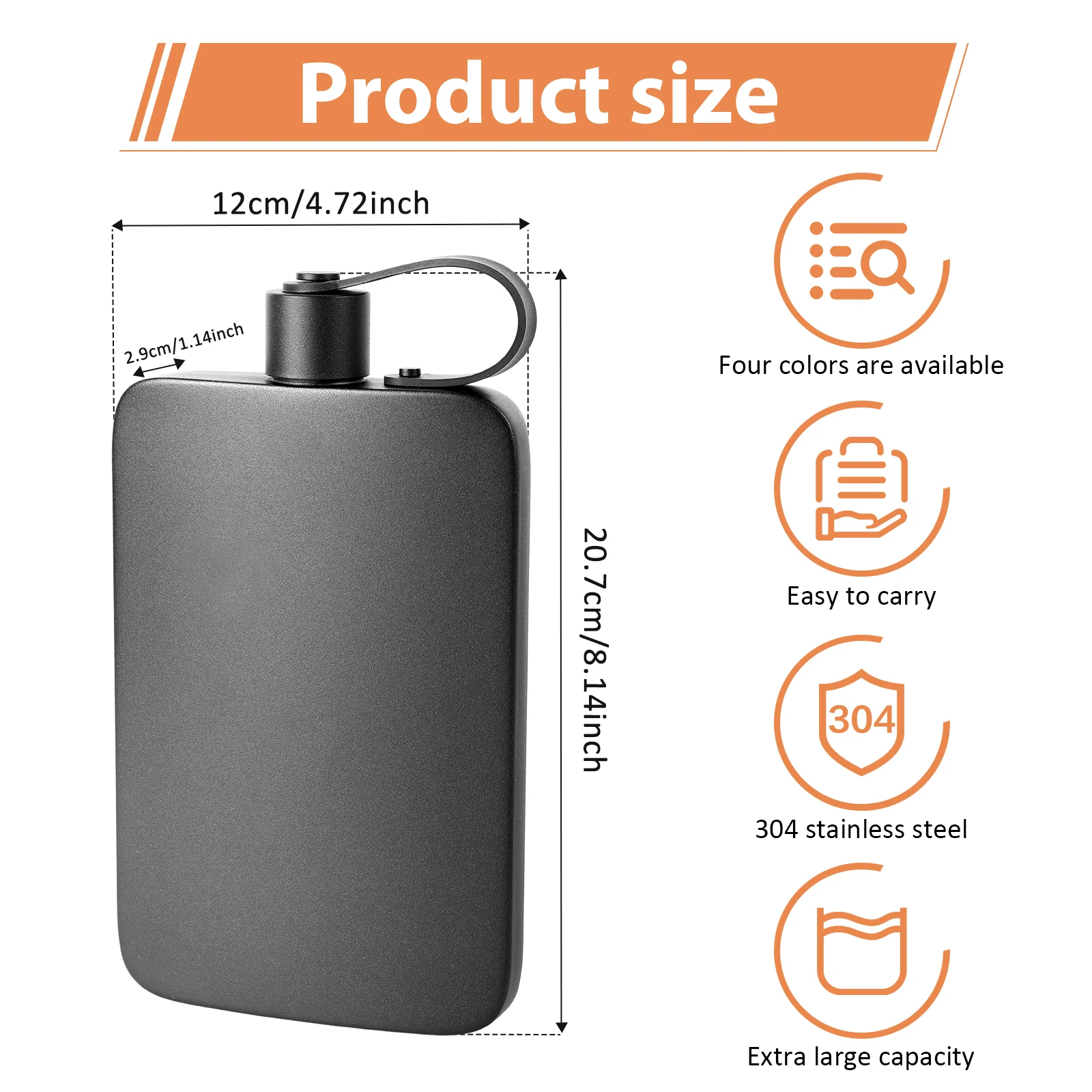 Flat Water Bottle Stainless Steel Integrated Cap Design Portable 500ML Flask for Outdoor Sports Travel Present for Friend Couple