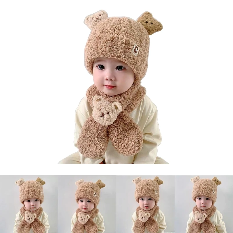 

Плюшевая теплая шапка-бини, шапка, шейный платок, комплект для маленьких девочек и мальчиков