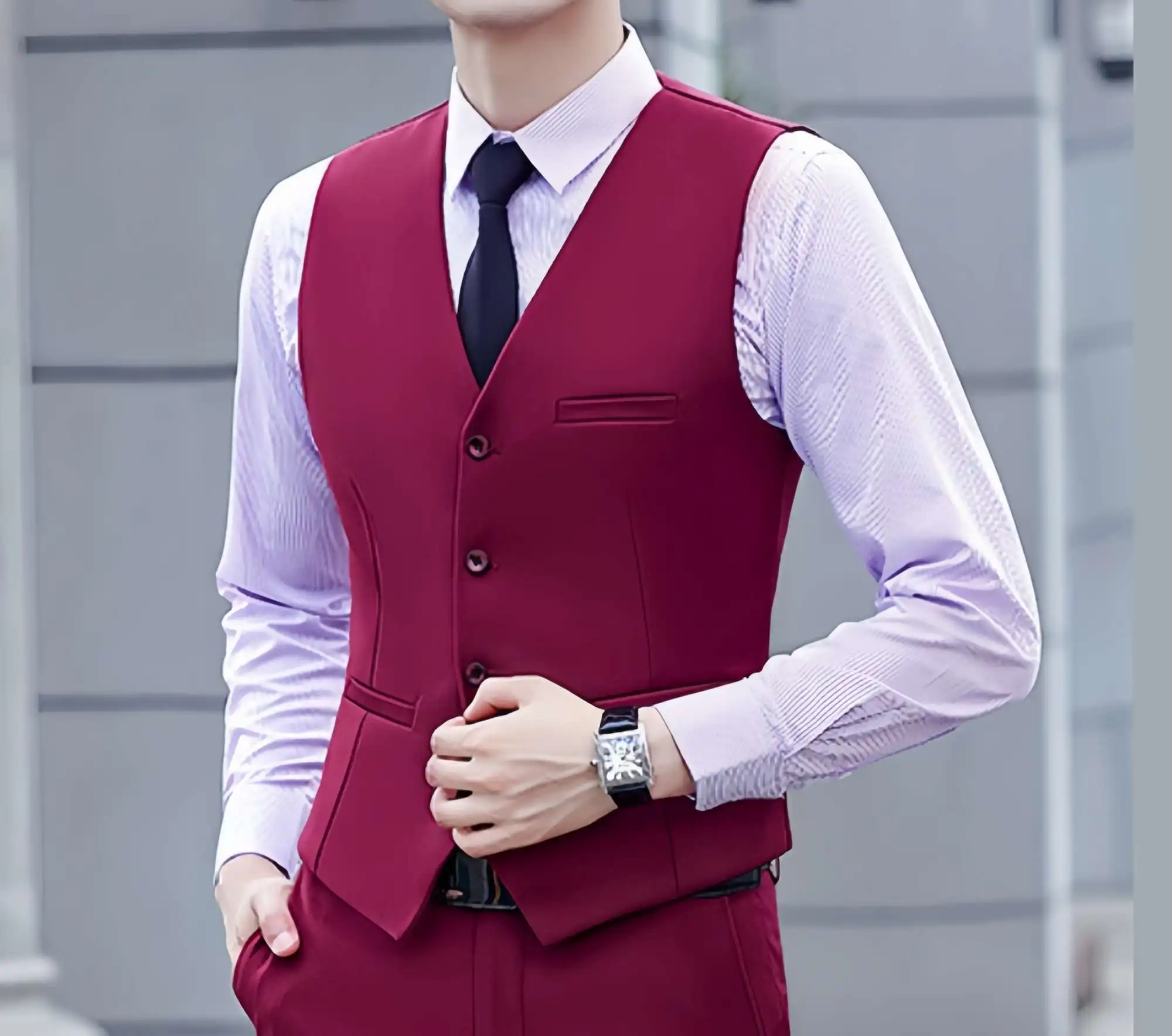 Fashion Single Breasted Suit Vests for Men Grey Black Navy blue High-end Male Waistcoat Slim Fit Formal Business Casual Vest 4