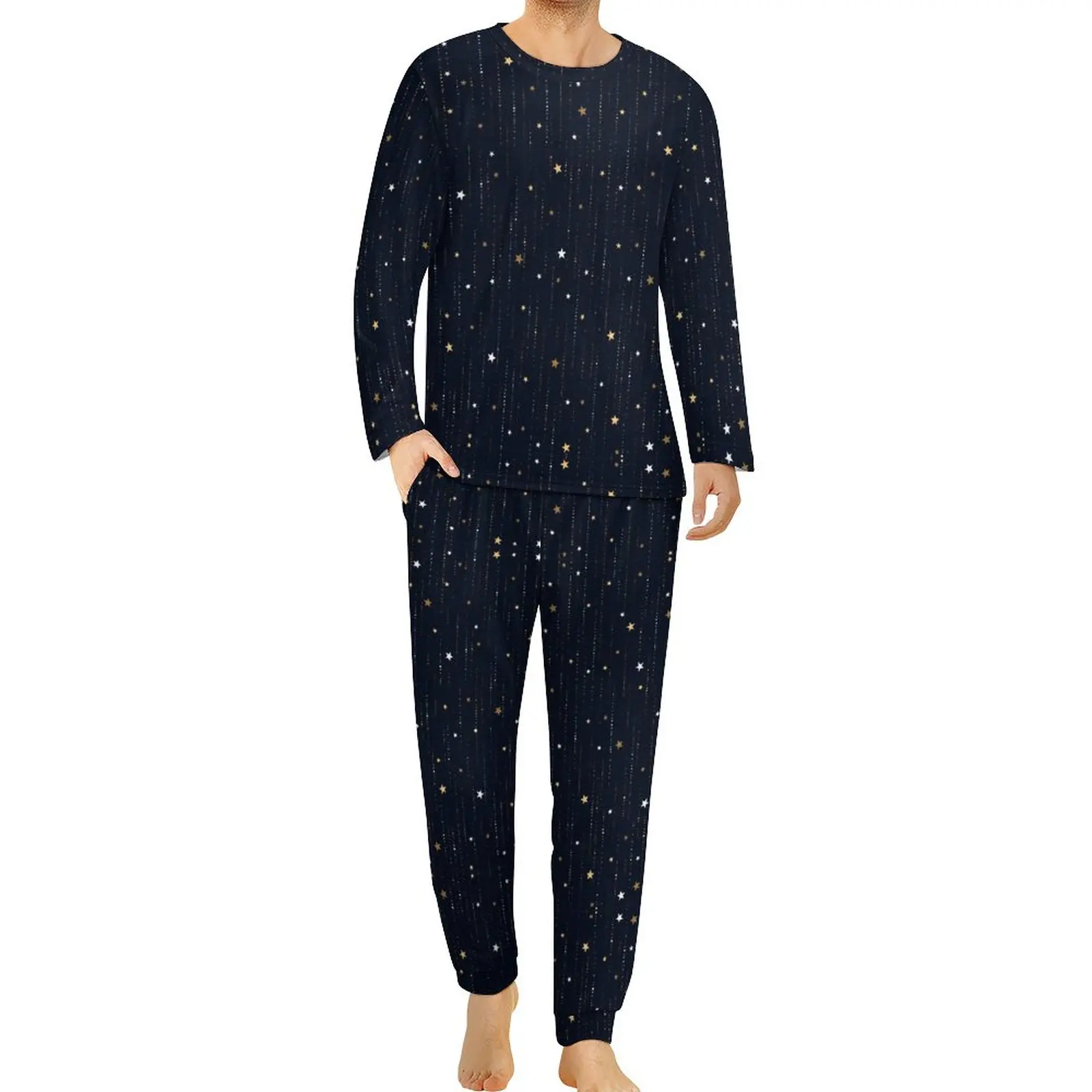 

Star Starlight Pajamas Male Night Pattern Warm Nightwear Autumn Long-Sleeve 2 Piece Night Custom Pajamas Set Big Size 4XL 5XL