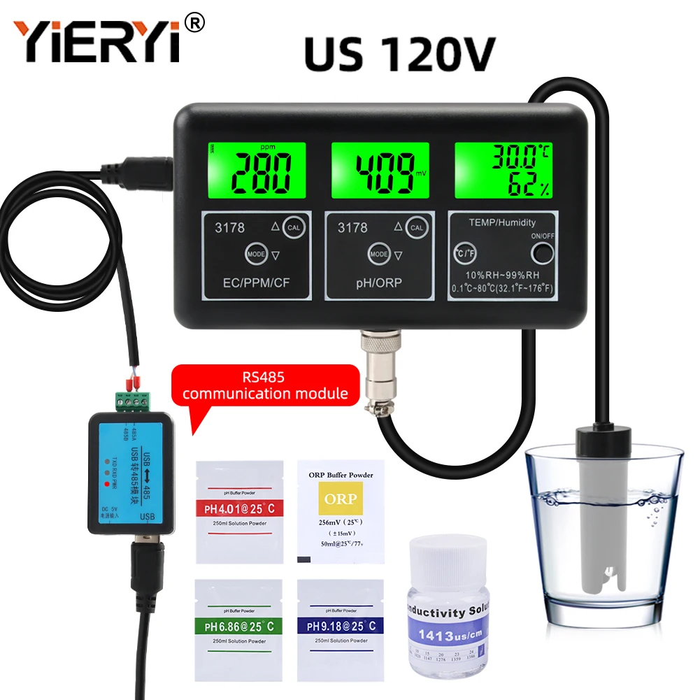 RS485 Communication Multi-function Water Quality Tester Monitor PH ORP TDS EC CF Теmp Humidity Meter Aquarium Online Analyzer 3
