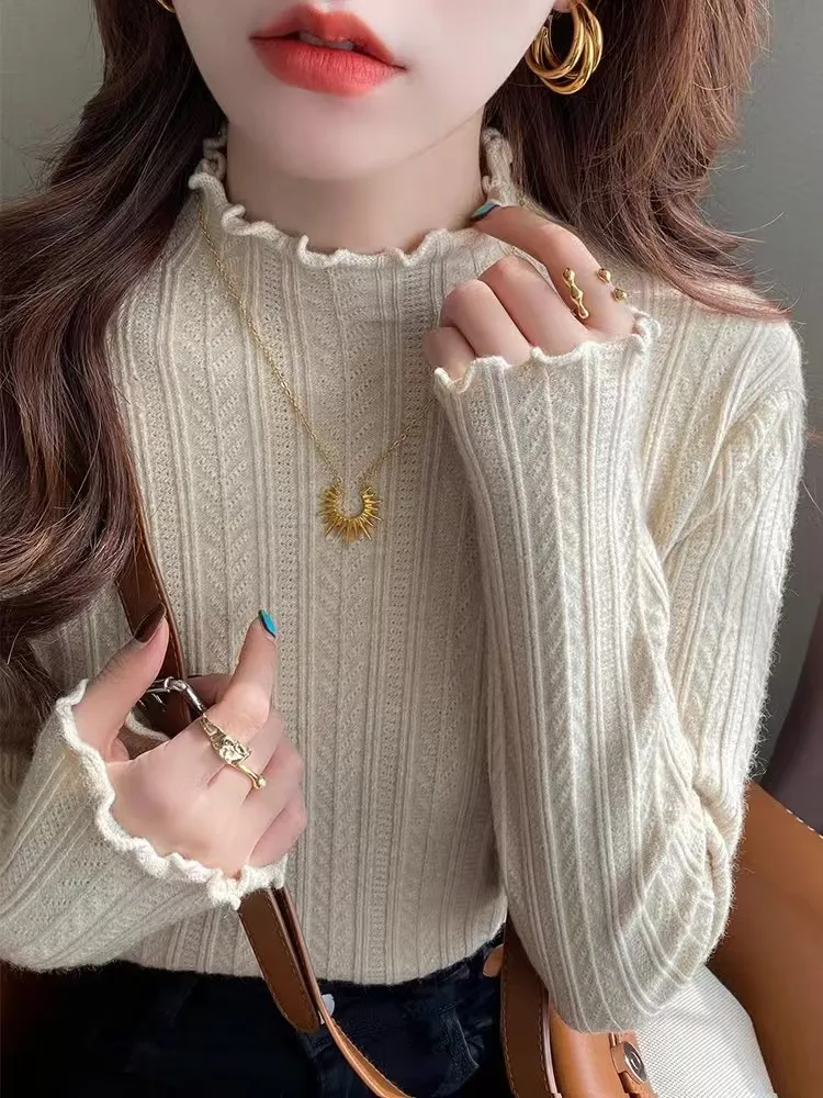 Women Knitted Pullover Sweater Long Sleeved Casual Slim Fit
