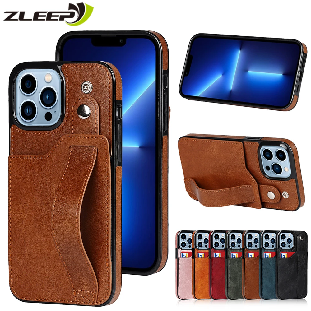 iPhone 14 Plus Wristband Wallet Leather Phone Case - Brown