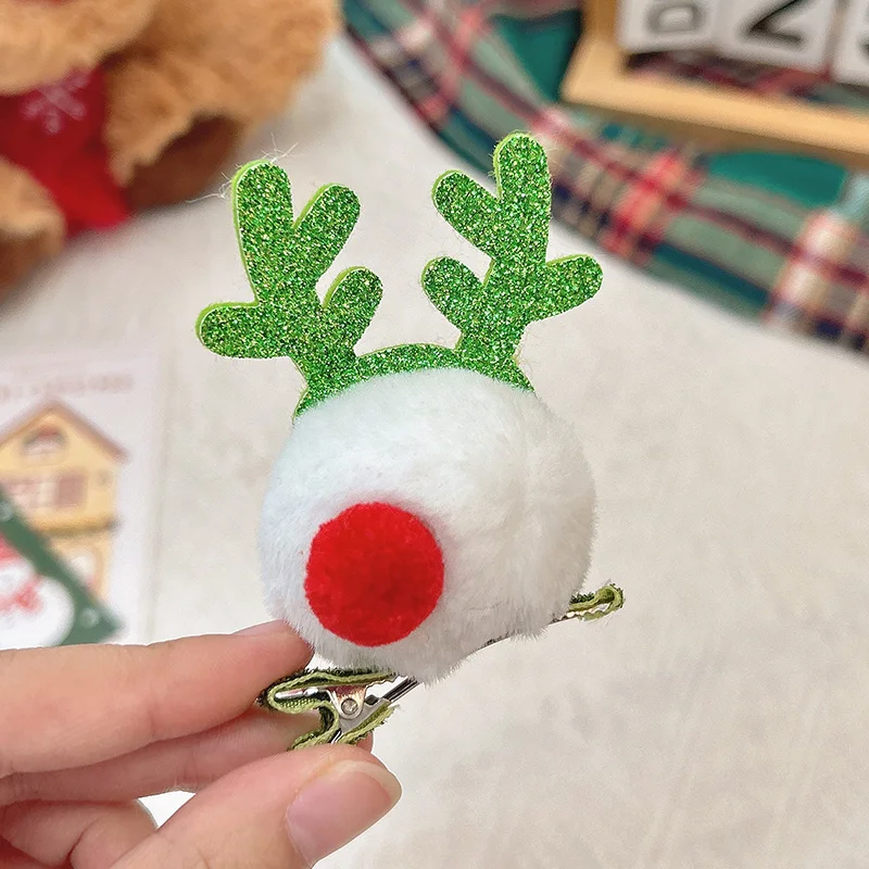 White pom pom antler hair clip
