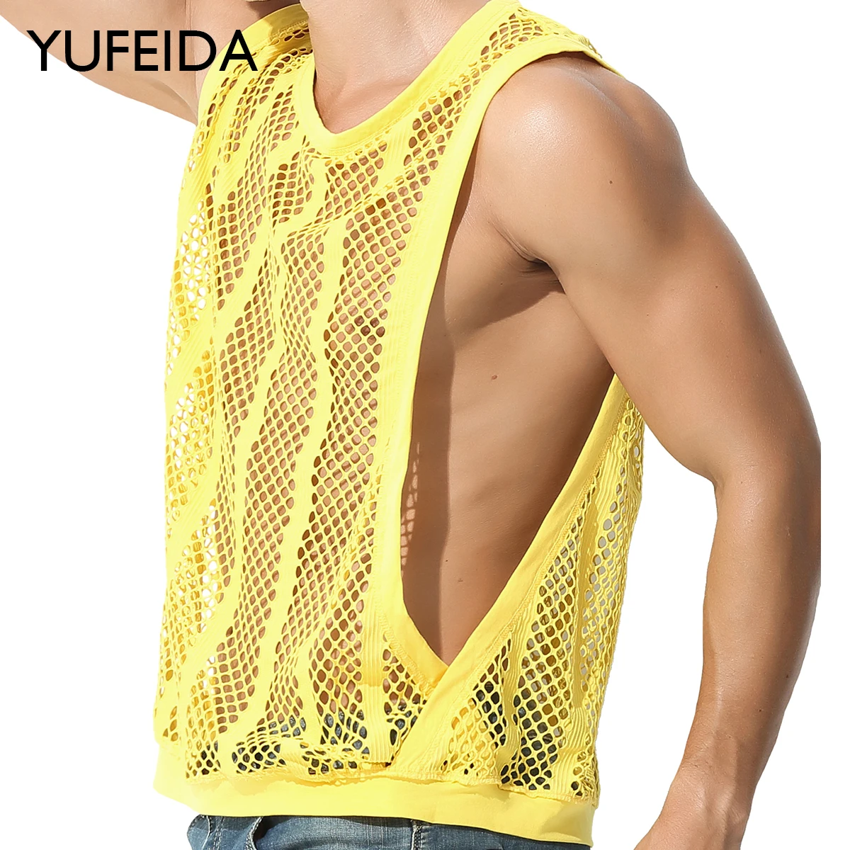 

YUFEIDA Mens Fitness Sport Tank Tops Sleeveless Undershirt Sexy Mesh Sheer Vest See Through Fishnet Shirt Muscle Tee Tank Tops