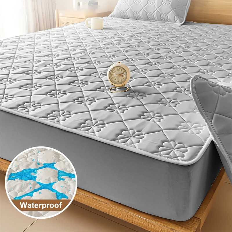 Waterproof Elastic Mattress Cover Bed Sheets Pad Protector Bed Cover Soft  Queen King Solid Color Latex Mat Cover 150/160/180x200