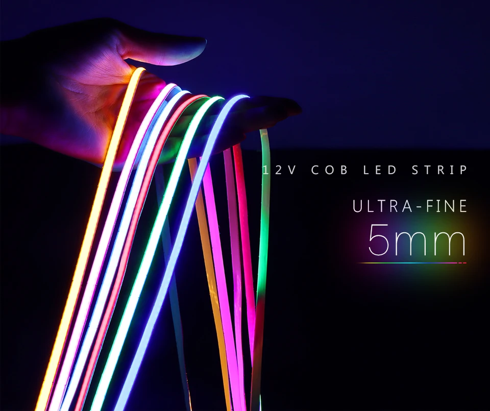 Description Picture 2 of itemSuper Thin 5mm COB LED Strip 320LEDs/M High Brightness Flexible 12V LED Light Neon Tape Ribbon For Home Closet Car Decoration