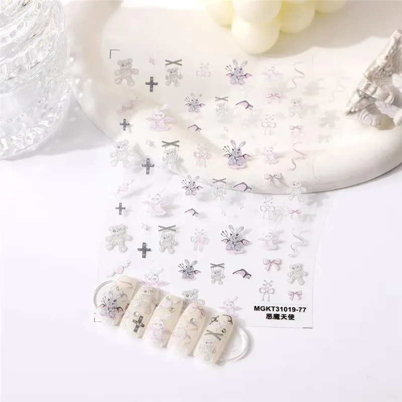 New Cartoon Insects Dragonfly Rabbit 3D Nail Stickers Soft Reliefs Slider For Woman Nail Art Decor