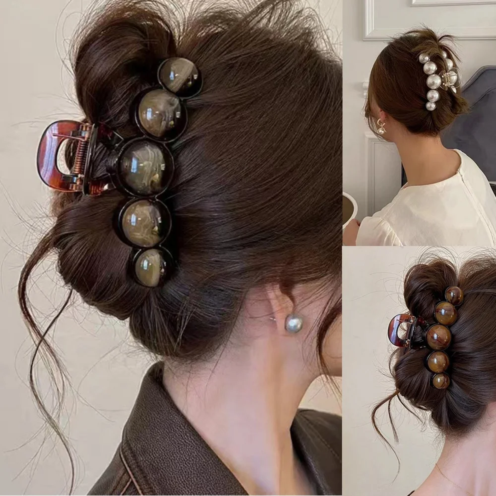 Acryl Perle Haar Klaue für Frauen Geometrische Kunststoff Haarnadeln Shark Clip Mode Krabben Haar Clip Pins Haar Zubehör