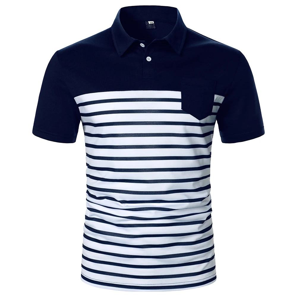 Men Short Sleeve Polo Shirt Two-Color Splicing Stripe Pocket Design Tops Streetwear Casual Fashion Contrast Color Men Polo Shirt 7 S8c492d6ad5a34c18945f201146e51285I