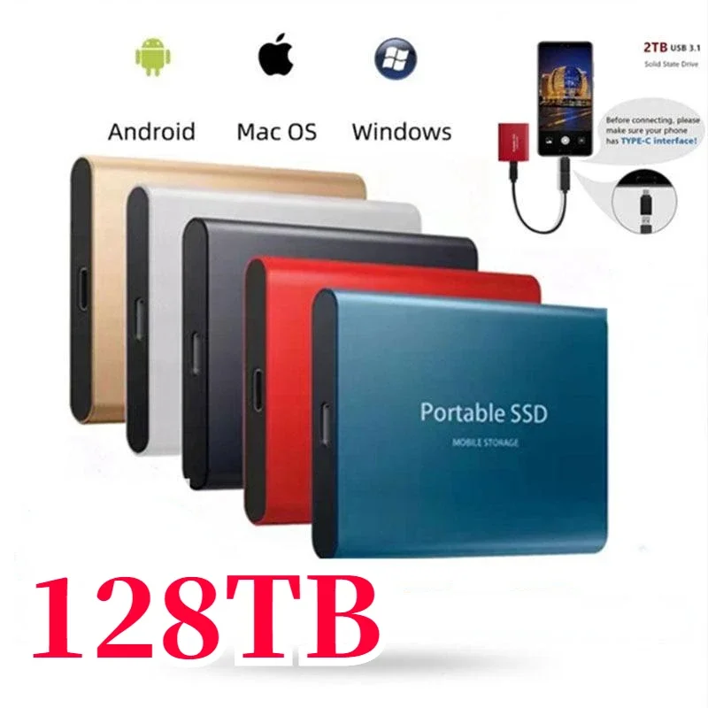 Portable SSD 1TB/2TB External Solid State Drive USB 3.0/Type-C Hard Disk High-Speed Storage Device For Laptops/Desktop/Mac/Phone
