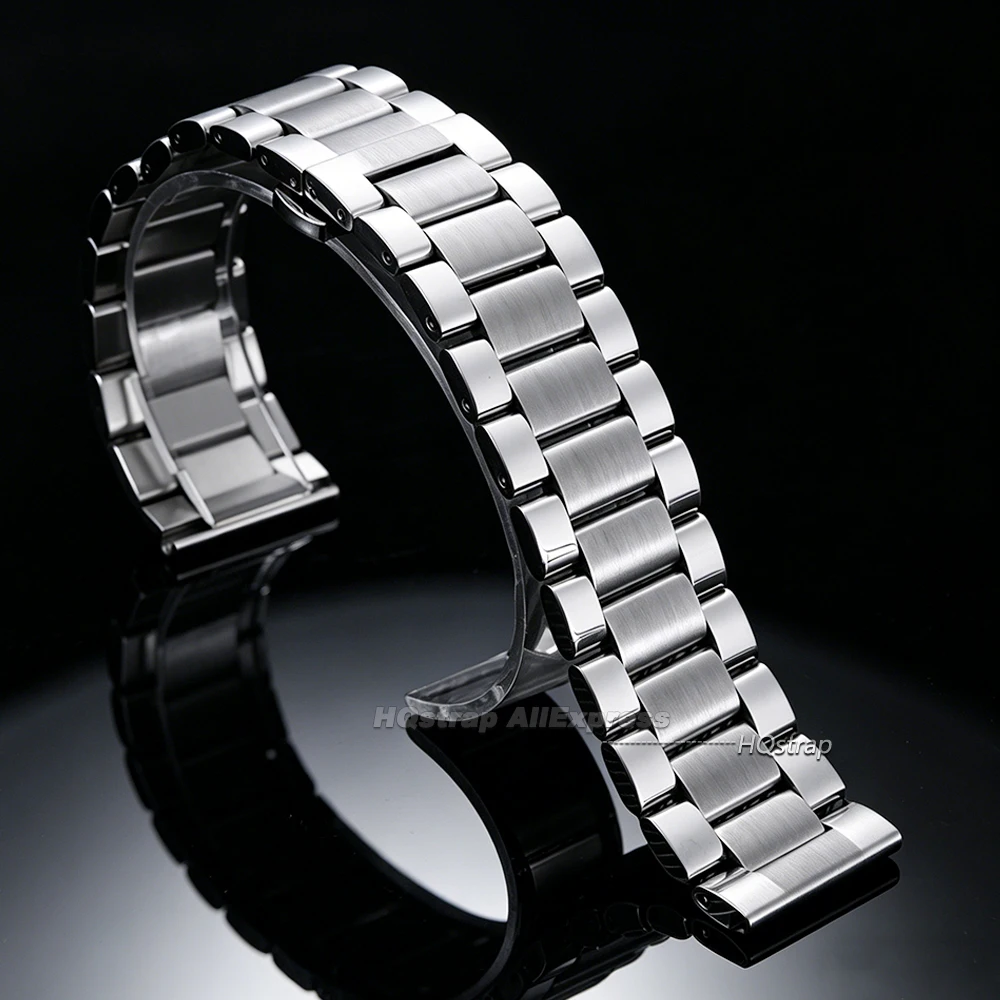 Elegant Stainless Steel Watch Band with Butterfly Clasp - Universal Fit Wrist Bracelet