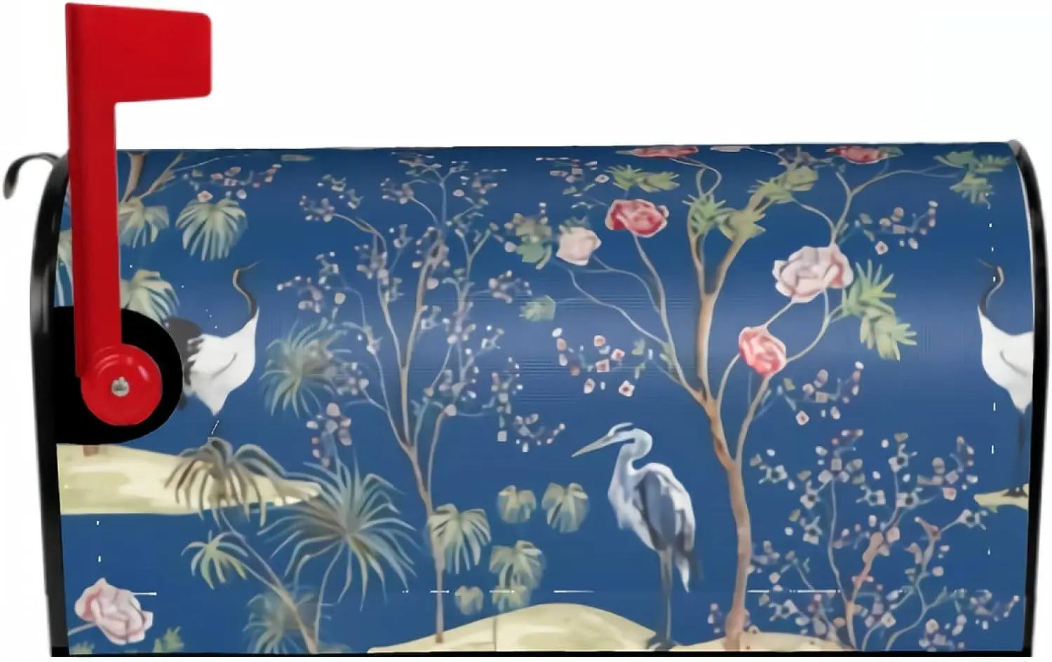 

Beautiful Exotic Chinoiserie Magnetic Mailbox Cover Rose Trees&Crane Bird Magnetic Mailbox Cover Waterproof Mailbox Wraps Post