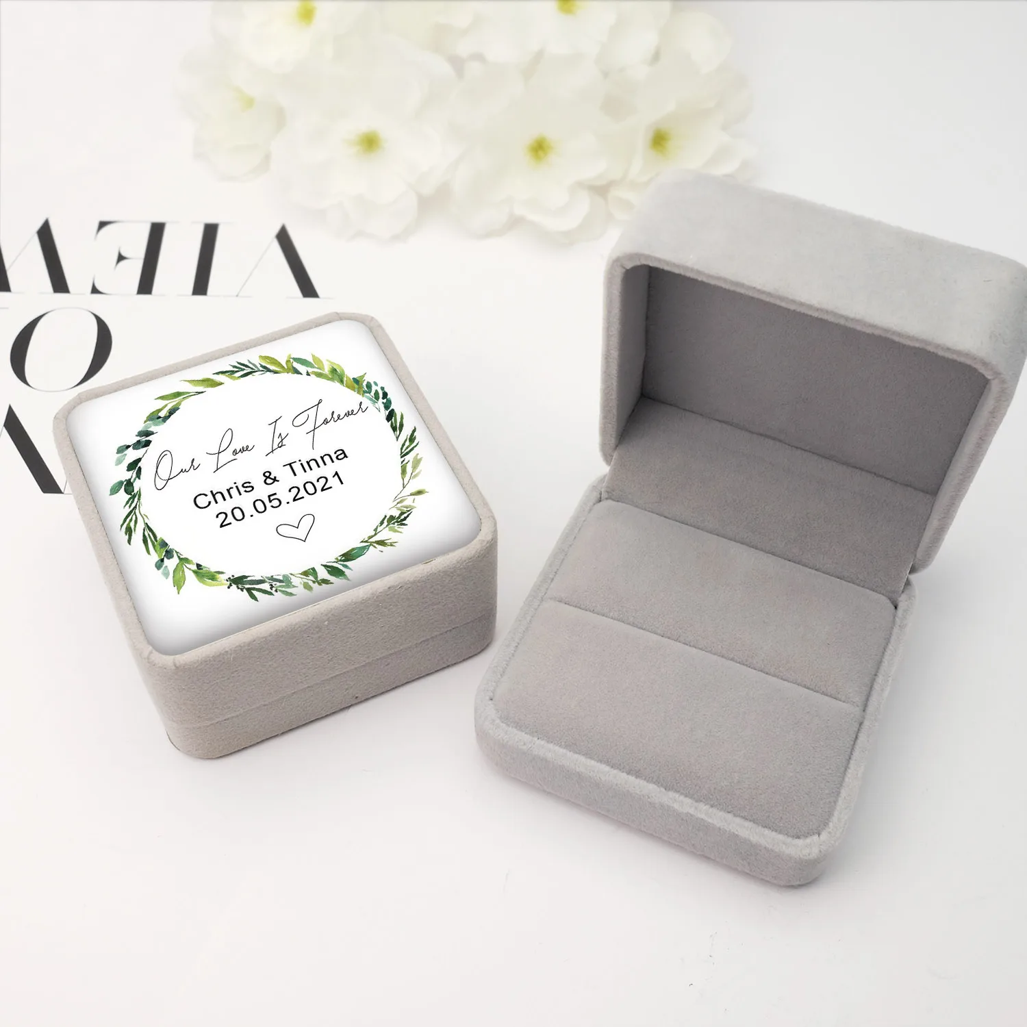 Custom Wedding Ring Box Personalized Wedding Ring Holder Personalised Engagement Ring Bearer Box for Wedding Proposal