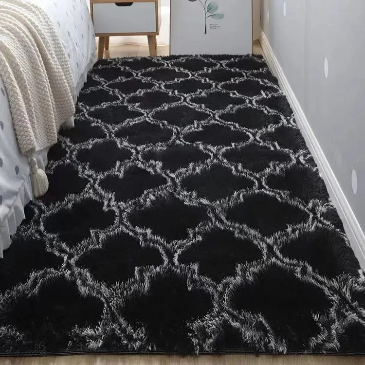 Floor Mat Long Hair Tie-Dyed Silk Carpet Home Living Room Bedroom Full Bed Side Bay Window Carpet Floor Mat Door Mat Absorbent Foot