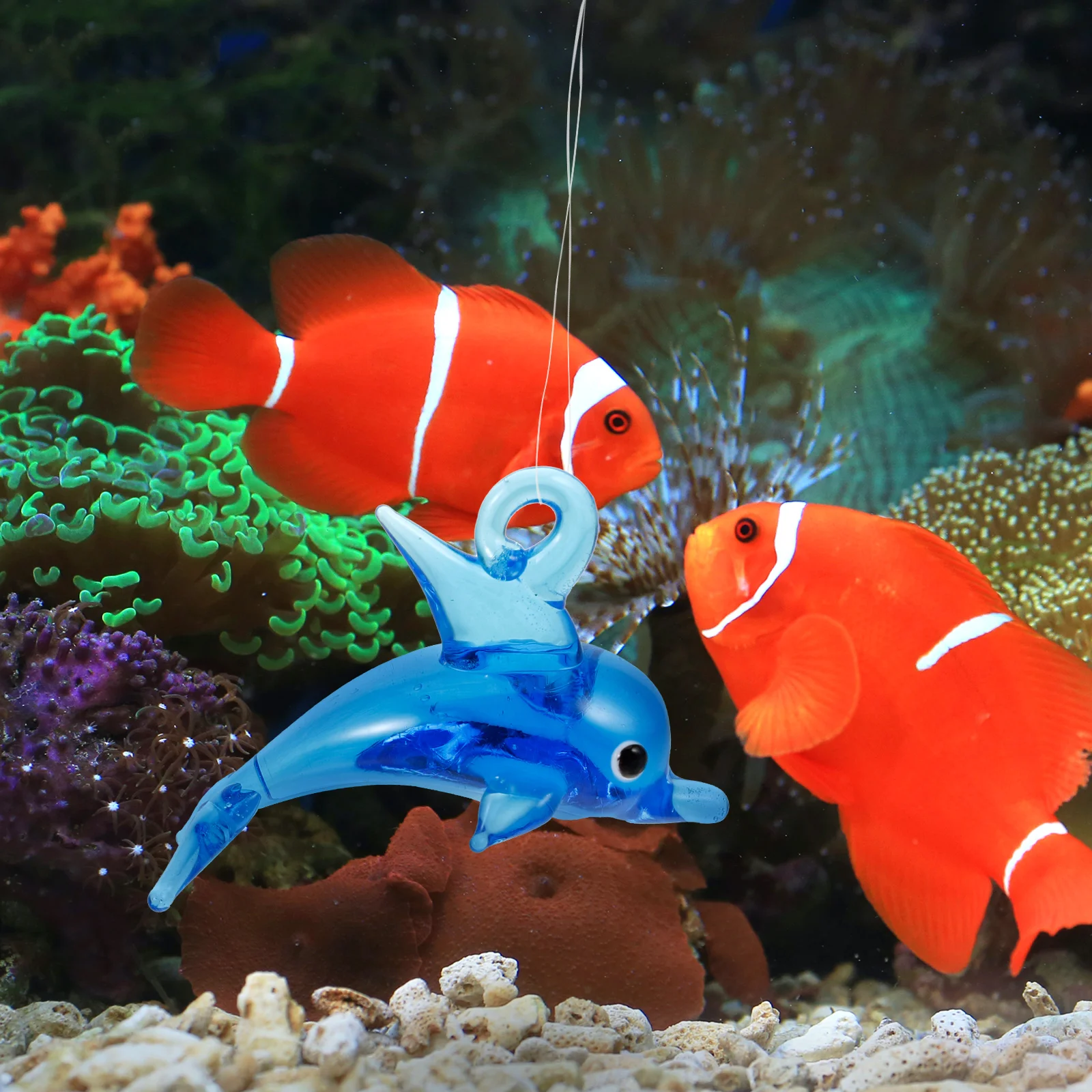 Floating Glass Fish Decoration Realistic Marine Animal Figurine Aquarium Layout Prop Cartoon Hanging Adorn Fish Tank Accessories