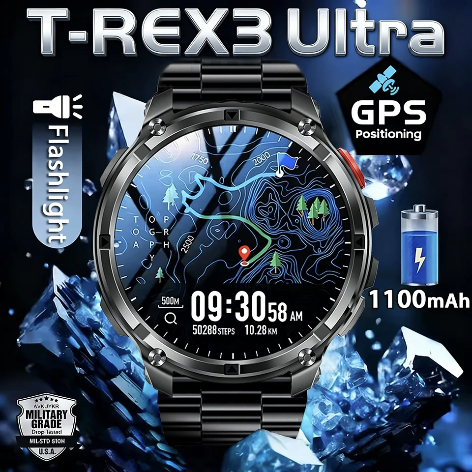 Montre connectée T-Rex3 Ultra pour hommes adultes, batterie Super capacité 2026 mAh, grand écran 1.7 pouces, appel 5ATM, étanche, sport, nouveauté 1100