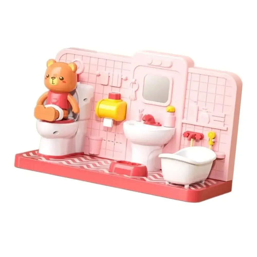 Bathtub Bear Simulation Bathroom Enlightenment Decor Funny Electronic Toilet Dollhouse Furniture Miniature Restroom Puzzle