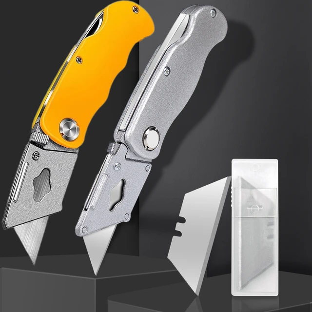 Utility Knife Electrician Retractable Sharp Cut Heavy-duty Folding Knife  Aluminum Plastic Handle Blade With Lock Portable Set - AliExpress