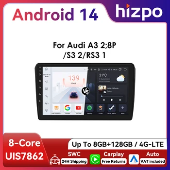Autoradio 9 " Hizpo Android14 para Audi A3 8P 2003 - 2013 UIS7862 Multimedia RDS DSP CarPlay 4G BT navegación GPS SWC 360CAM 1