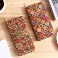 Bohemian Style Women's Wallet Retro Advanced Wallet with Wood Grain Portable Geometry Multiple Card Slots Card Holder Coin Purse 2