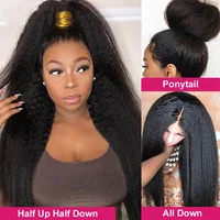 Perruques Lace Front en Cheveux Humains Kinky Straight avec Bords Kinky et Baby Hair, Perruque Frontale HD Yaki Straight Sans Colle pour Femmes - En Promotion 2