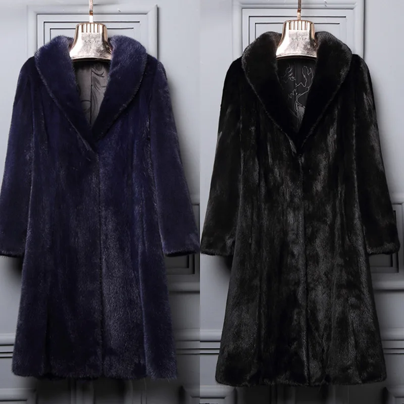 Women Faux Fur Jacket Coat Thick Fluffy Outerwear Mid Length Turn Down Collar Warm Winter Overcoat Shaggy Jackets Office Lady