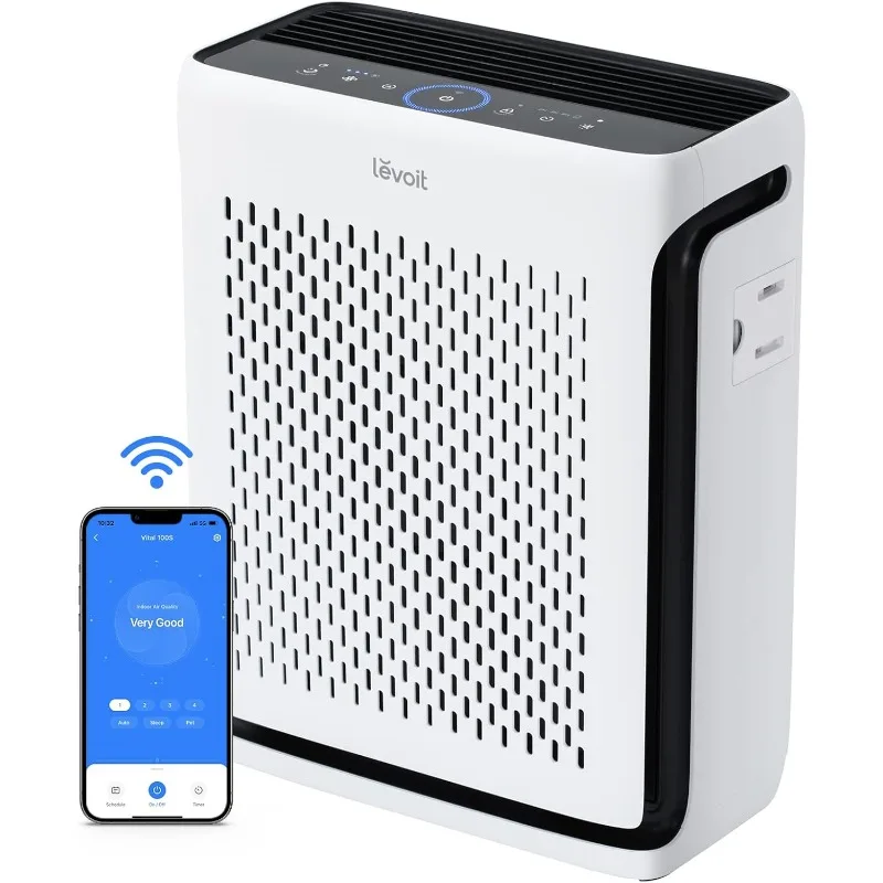 Air Purifiers Up to 1110 Ft² with Air Quality and Light Sensors, Smart WiFi, Washable Filters, HEPA Sleep Mode, White