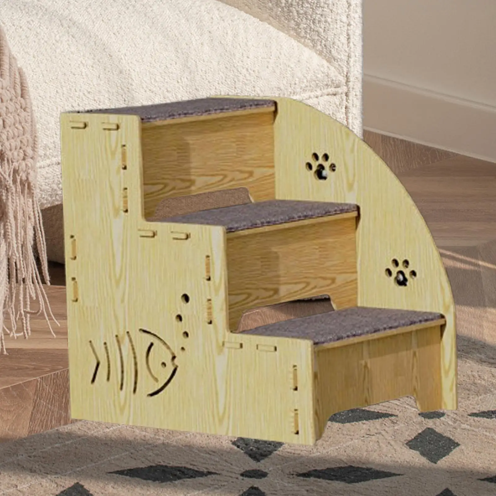 Wood Dog Stair Ladder 3 Steps Nonslip Detachable Portable Dog Steps Pet Cat Stair Dog Ladder for Older Dogs High Bed Car Indoor