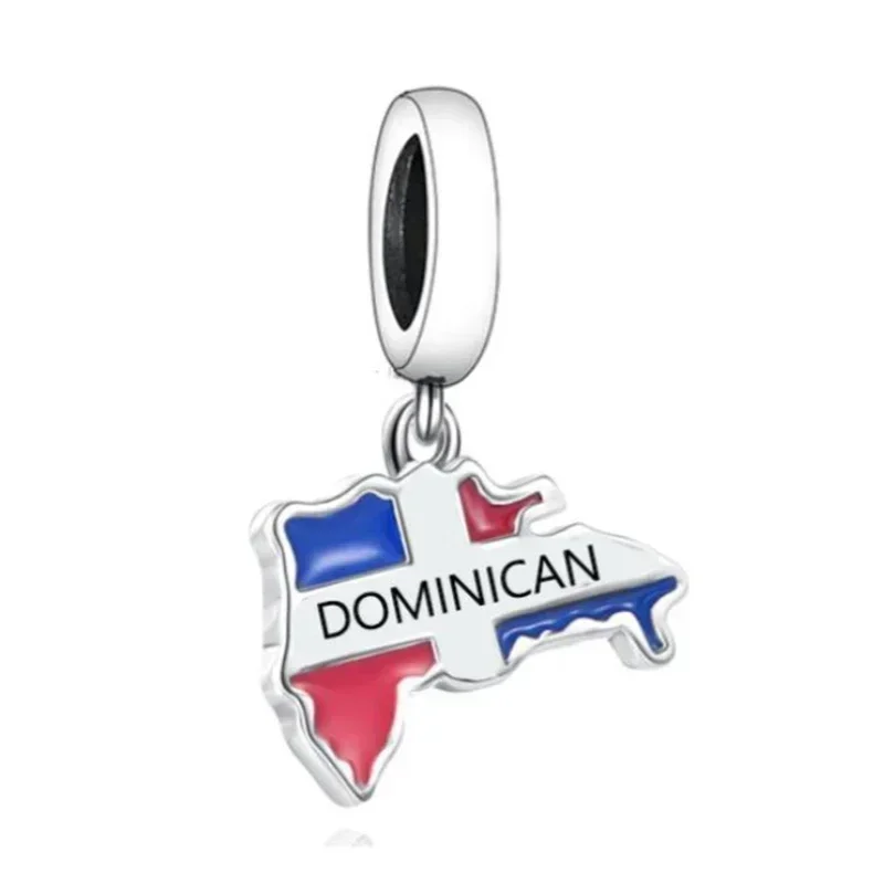 Real 925 Sterling Silver Fit Original Pan Charms Bracelet Color Enamel COLOMBIA Flag Map Bead For Making Women Berloque DIY 5