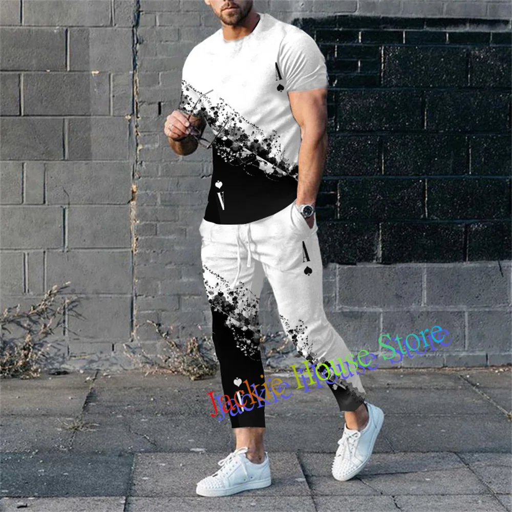 Summer Men's Tracksuit Set Trousers 3D Printed Sportswear Short Sleeve T Shirt+Long Pants Casual Street Clothes 2 Piece Jogger