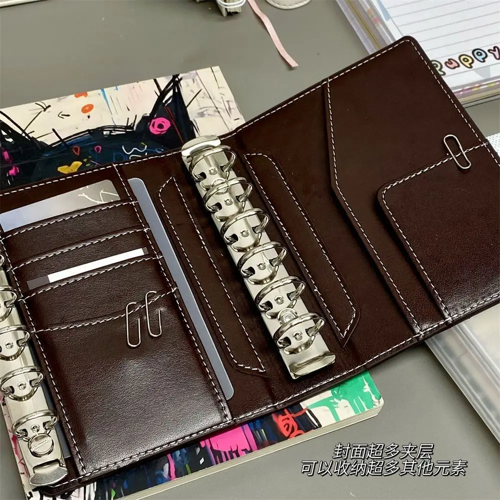 2 Binders A7 Notebook Detachable Loose-Leaf Dark Brown Notepad Portable Faux Leather Schedule Planner, With 80 Pages - 5