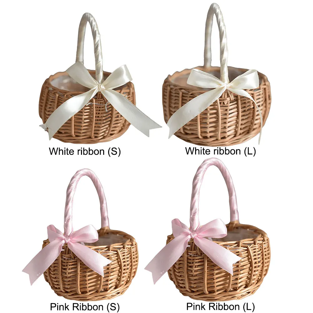 Wicker Rattan Flower Basket with Handle for Wedding Party Decor