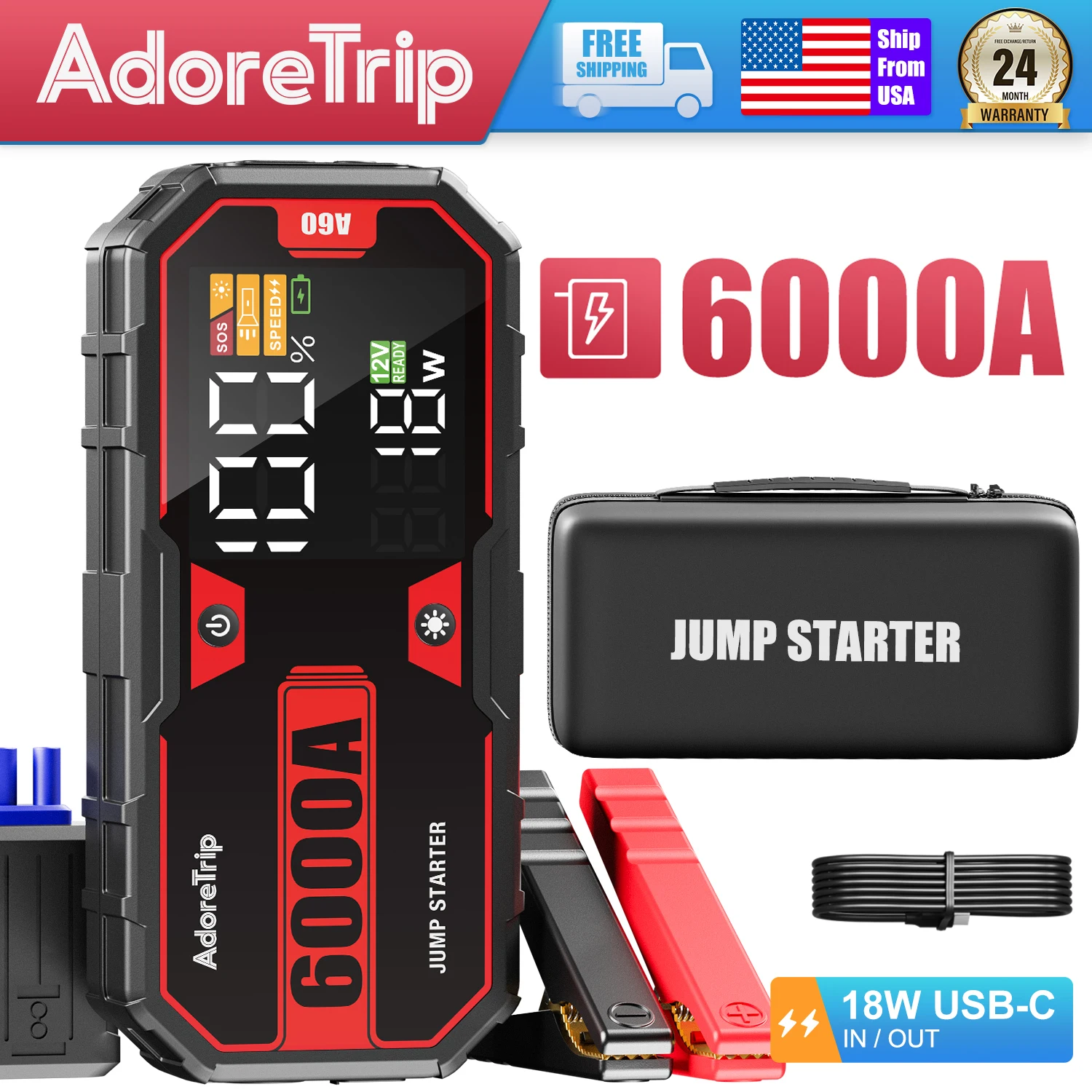 

6000A Jump Starter Power Bank Car Booster Car Battery Portable Charger auto 12V Auto Emergency Outdoor 13L Gas Starting Device