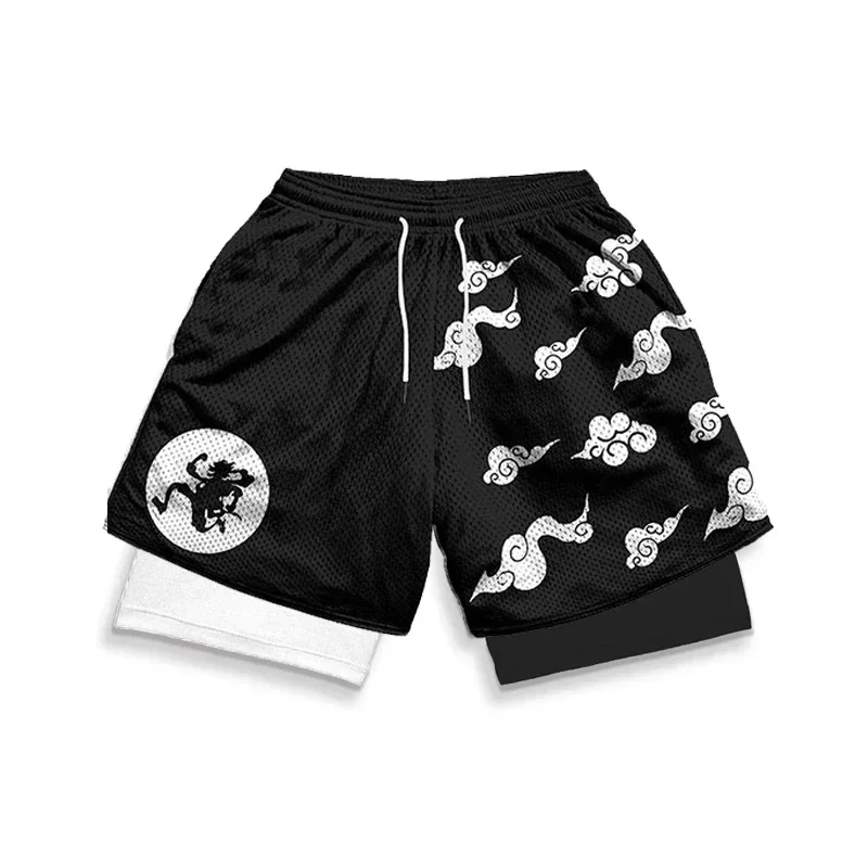 New ONE PIECE Luffy Zoro Running Shorts Anime Men 2 in 1 GYM