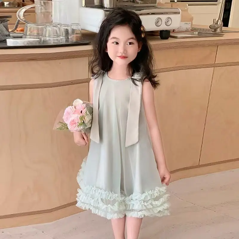 Bow Net Princess Baby Sleeveless Dress Junior Girls' Clothing - Main Image