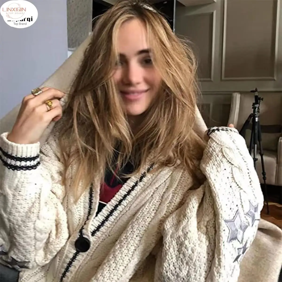 

Autumn Winter Korean Women V-neck Cardigan Neploe Casual Loose Sweater Cardigan Women Fashion Temperament Knitted Jacket