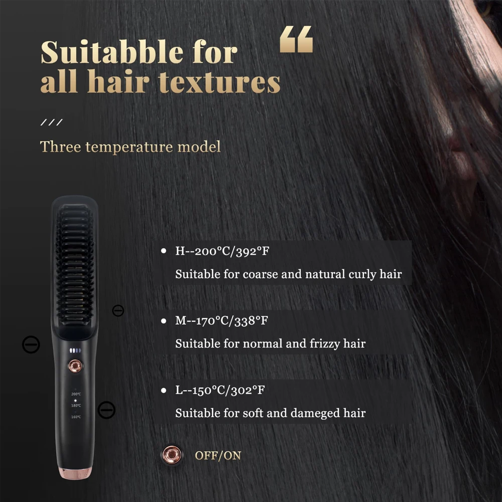 Electric Hair Straightener Brush Multifunctional Cordless Fast Heating Comb Anti-scalding Ceramic Curler