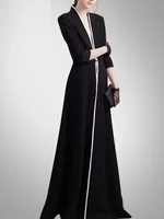 ZZ156 2024 Spring and Autumn Slim Fit Fashion V-Neck Seven-Sleeve Dress Cardigan Temperament Flare Long Dress Coat 2