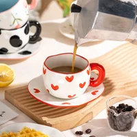 300ML Korean Style Hand Pinched Irregular Ceramic mug Hand-painted Flower Heart Coffee Cup Breakfast Milk Afternoon tea cup Gift 4