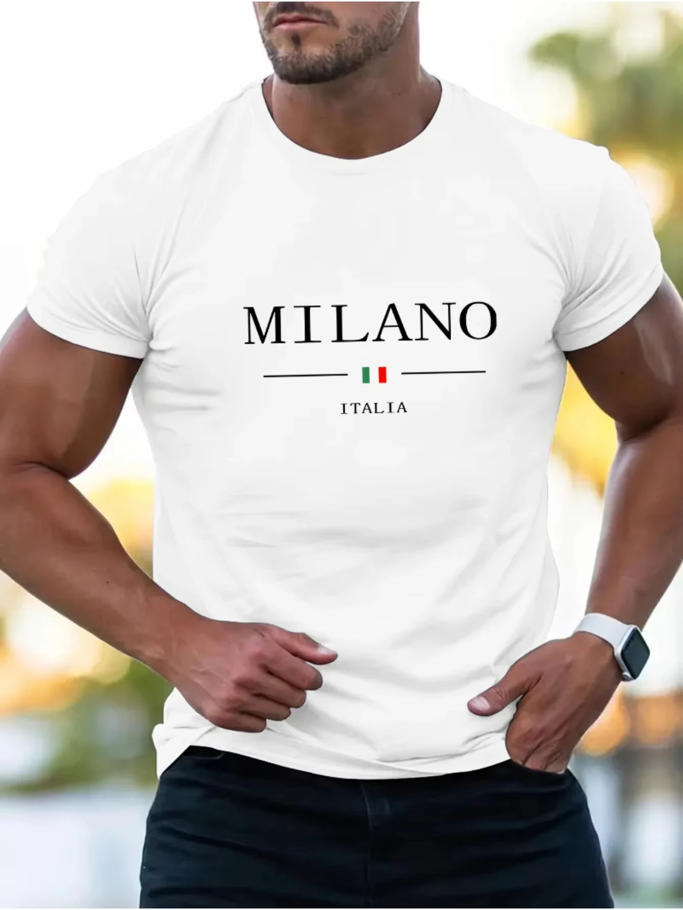 Summer Men's Cotton Casual Sports Loose Plus Milano Print Comfortable Shopping Round Neck Short Sleeved T-Shirt Top