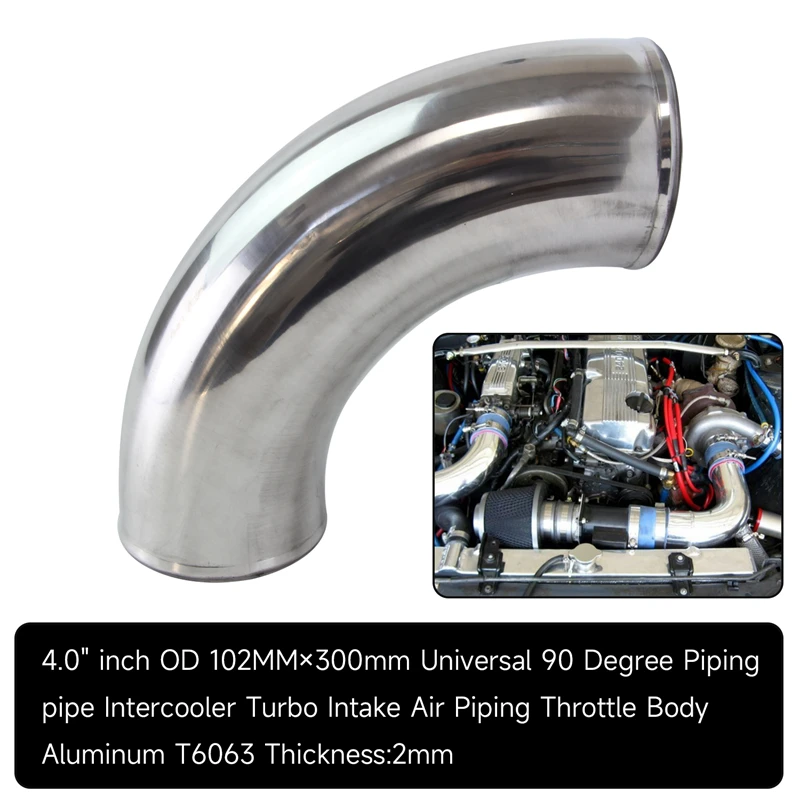 알루미늄 인터쿨러 흡기 터보 파이프 배관 튜브 호스 L = 300mm, T6063, 89-102mm/3.5 인치-4.0 인치, 90 도