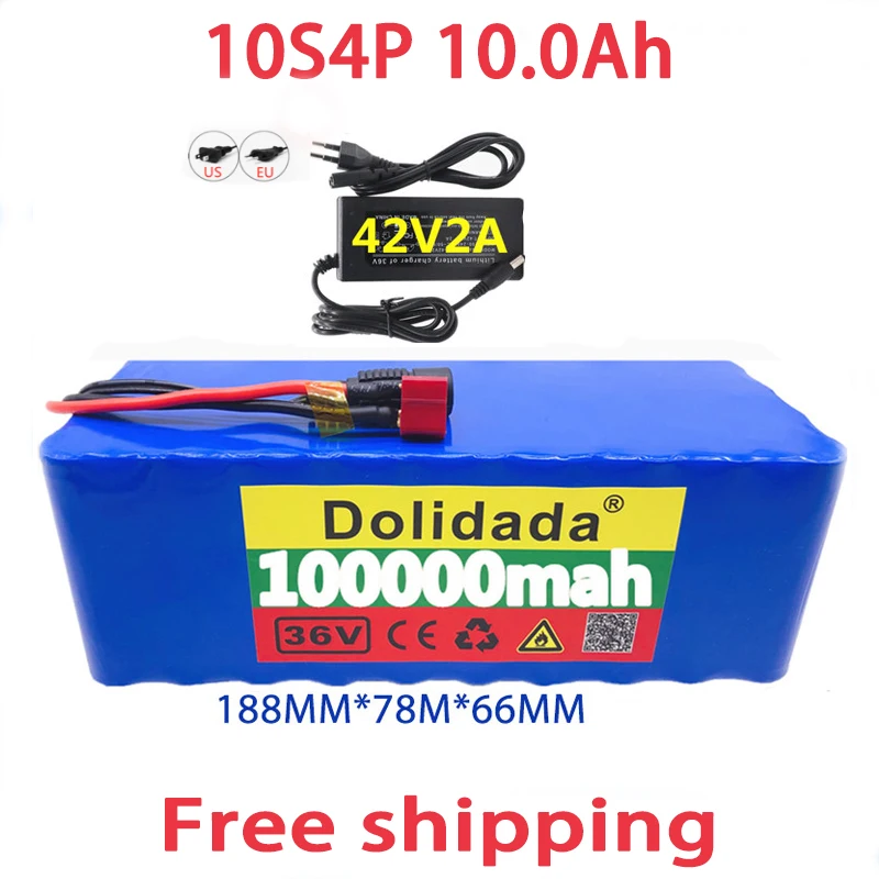 

Free shipping 36V battery 10S4P 100Ah battery pack 1000W high power battery 42V 10mAh Ebike electric bike BMS+42V2A Charger