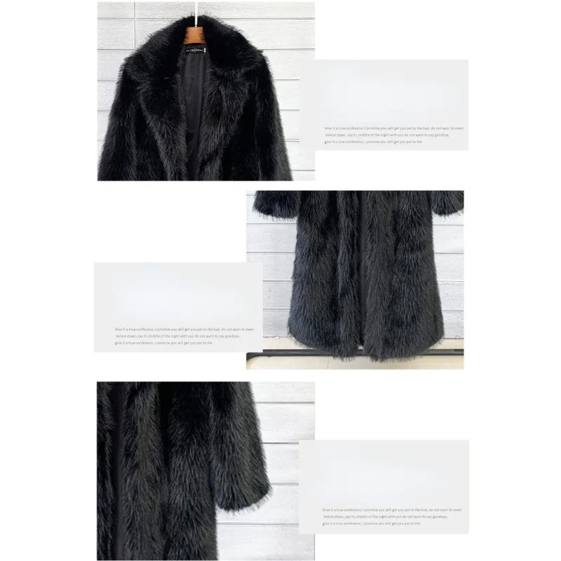 2023 New Fall Winter Women Fashion Long Suit Collar Overcoat Windbreak Faux Fur Coat Warm Temperament Long Jacket