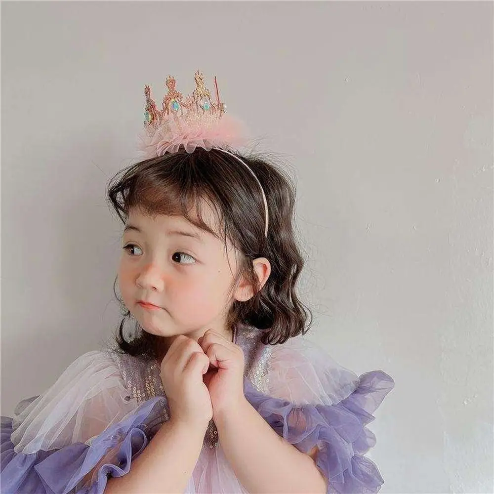 Fashion Fairy Adorable Headgear Mesh Rhinestone Crown Headdress Korean Style Headband Headwear Girl Hair Band Hair Hoop
