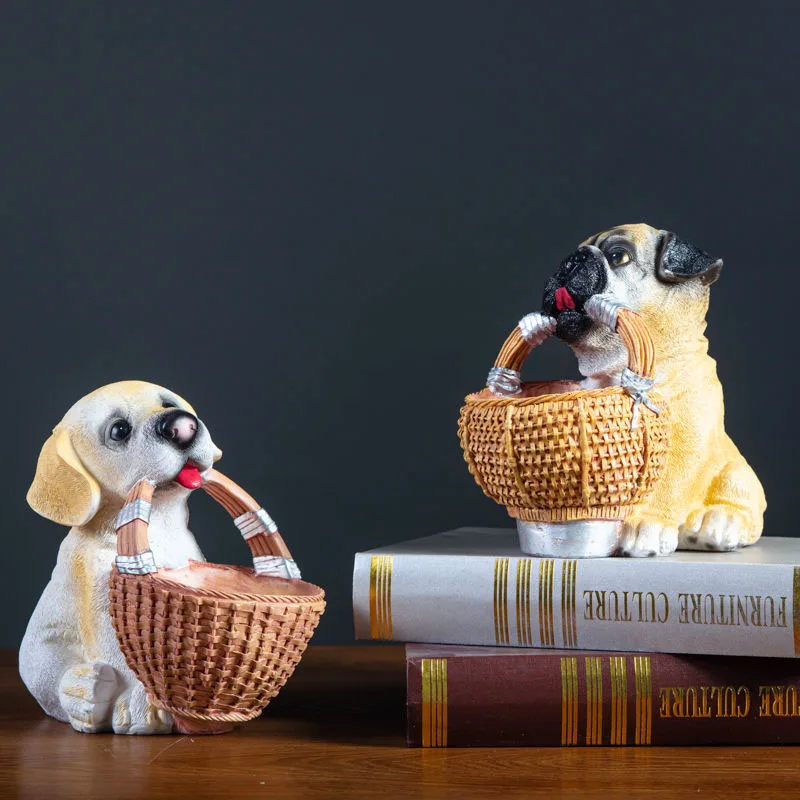 

European Puppy Key Sundries Storage Box Resin Ornaments Home Livingroom Desktop Figurines Decoration Coffee Table Accessories