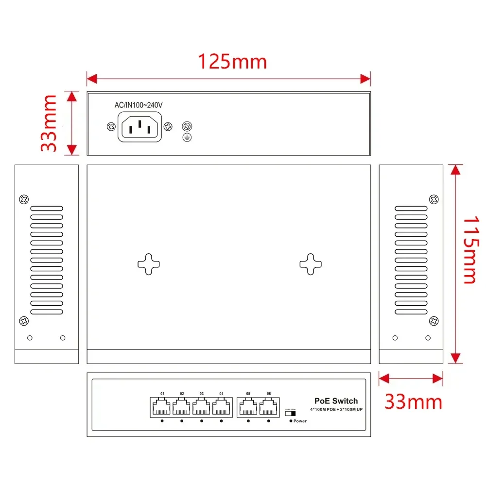 EWIND 6포트 PoE 10/100Mbps AI 스마트 이더넷 스위치, 2개의 업링크 RJ45 포트 포함, IP 카메라 및 무선 AP에 이상적