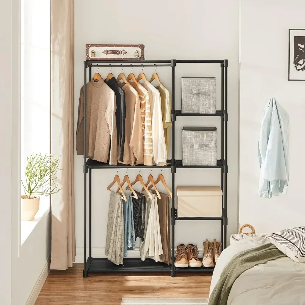

Wardrobe closet, freestanding wardrobe organizer, hanger with shelves, rail, cloakroom storage organizer