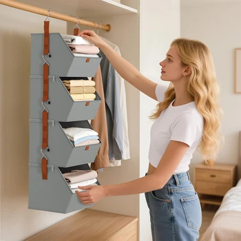 Organizzatore per armadio sospeso a 4 livelli: ripiani per appendere vestiti, sistema di armadio salvaspazio, contenitori per la camera da letto