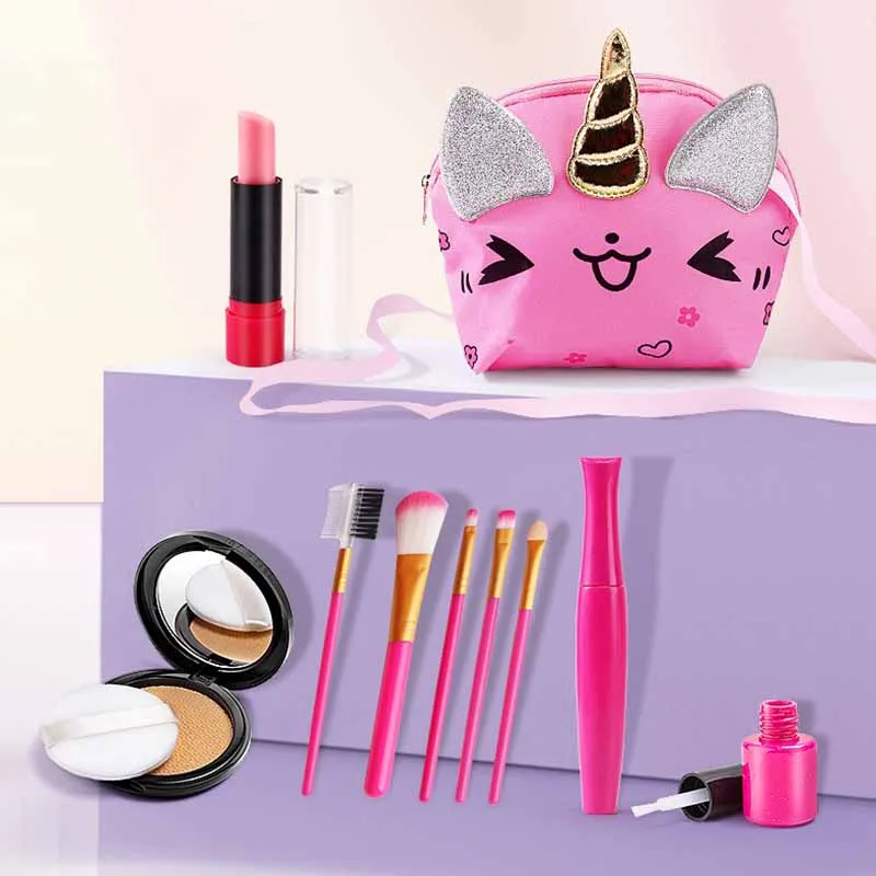 New Children's Cosmetics Toys Cute Cartoon Unicorn Bag Set Children Play House Toys Simulation Makeup Girls Birthday Gifts